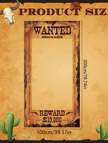Large Cowboy Theme Party Decorations Western Wanted Poster Photo Banner, Fun Photo Frame Banner, Western Wanted Photo Booth Props, Suitable For Wild West Birthday Game Party, Vintage Country Decor - Brown - View 7