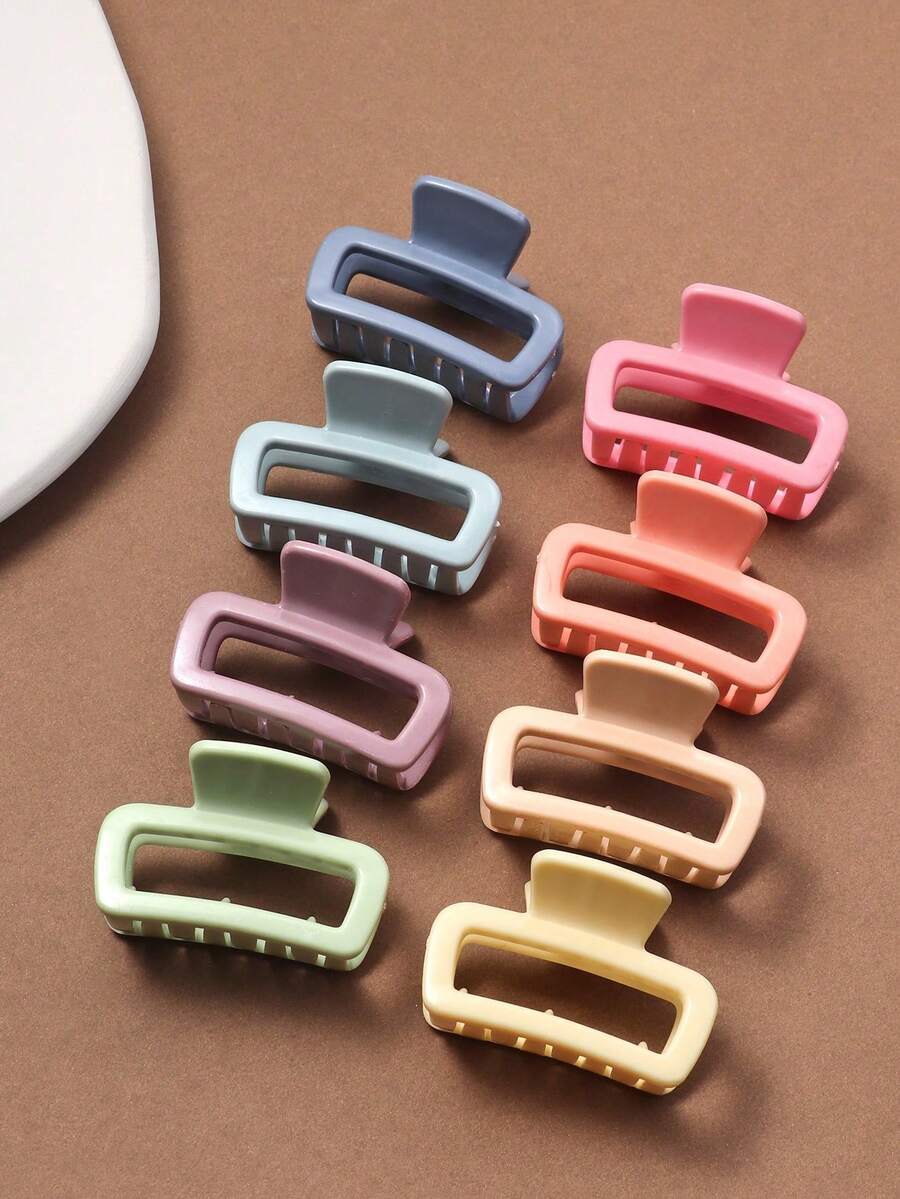 8pcs Women's Medium Morandi Square Hair Clips, Versatile Fashion Accessories Women Hair Claw Elegant Claw Clip Casual Hair Clutch