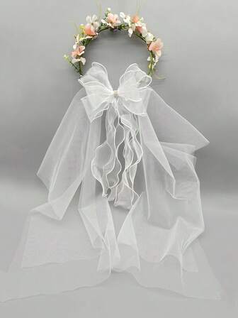 1 st brudslöja med fuskblomma, rosett och strass, huvudbonad för bröllop, fest, festival, kostymaccessoarer, blomsterkrona, hårsjal