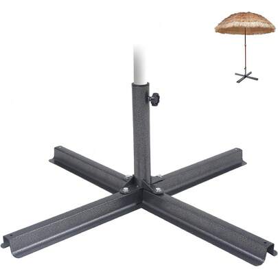 Outdoor Patio Cross Frame Parasol Umbrella Base Garden Heavy Duty Metal Stand, Black (Non Foldable)