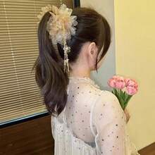 1pc French Vintage & Luxe Floral Tassel Hair Claw Clip - Sturdy Non-Slip Romantic Glam Hair Accessory, Perfect For Weddings, Parties & Dates - Ideal Gift For Women On  US, Elevate Your Look With This Chic & Secure Hair Essential For Effortless Elegant & Eye-Catching Vibe - 藍色. - 查看 3