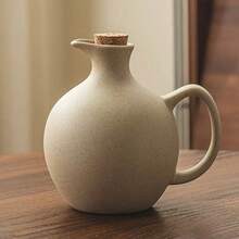 2 pezzi/1 pezzo Bottiglia di ceramica per olio da 500ml (17oz)/600ml (20oz) con coperchio in sughero morbido, dispenser da cucina rotondo per salsa di soia, aceto, olio d'oliva e olio di arachidi - Castano - Visualizzare 11