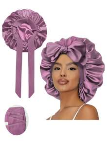4件装女士缎面睡帽，弹性绑带设计，光滑丝滑，彩色缎面材质，休闲居家日常护发睡帽