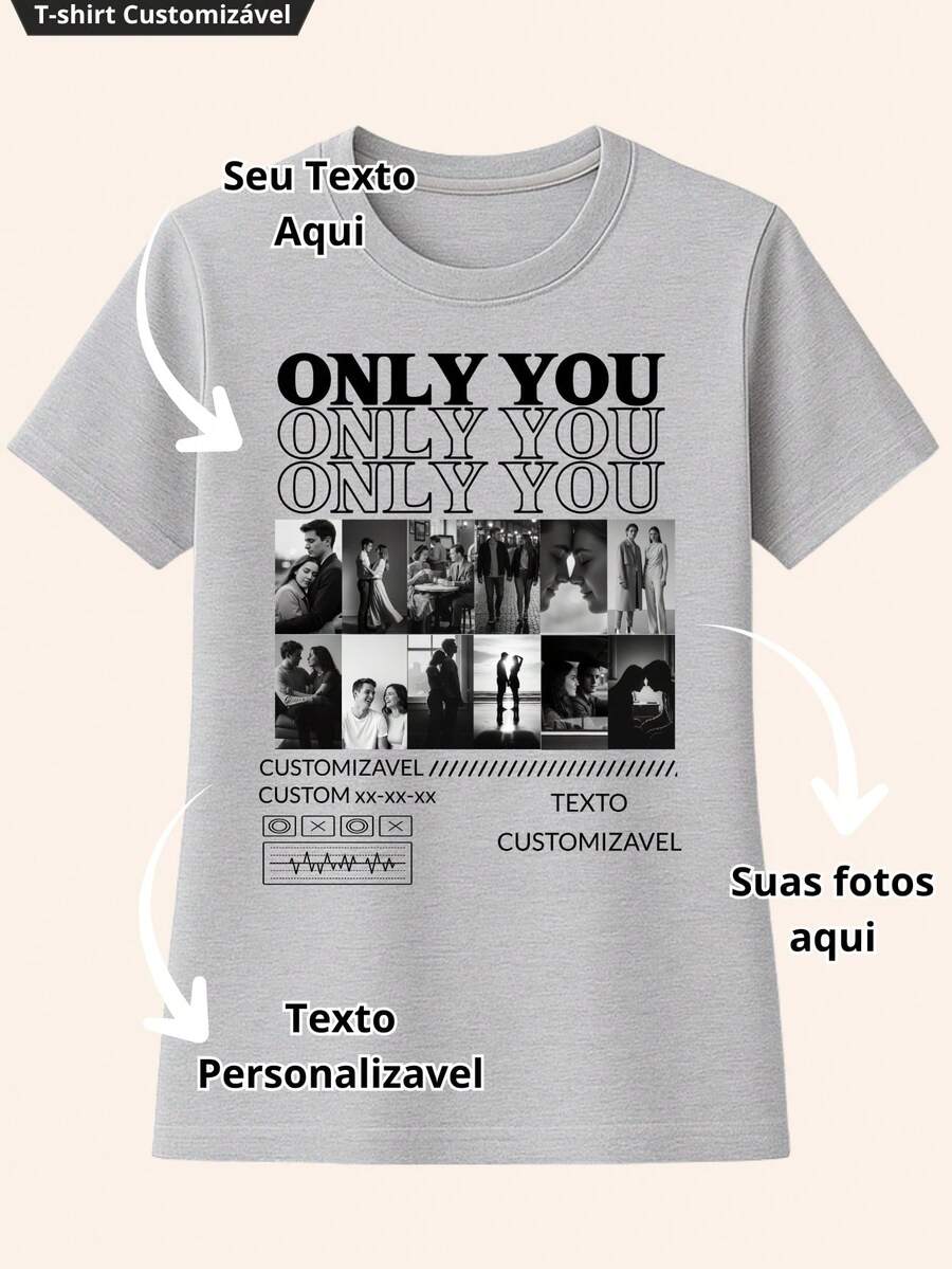 Personalized Valentine's Day T-Shirt With Couple Photo - 灰色 - 查看 1