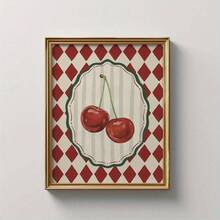 1pc Wall Art, Retro Posters, Red Cherry Art Prints, Red And White Prism Grid Canvas Paintings Poster, Restaurant Decoration, Kitchen Aesthetic Design, Friend Gifts, Housewarming Gifts, Frameless - Multicolor - View 5