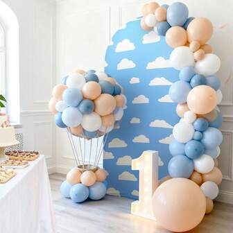 6.56 pies Fondo de fotografía con arco de cielo azul y nubes blancas, utilizado para decoración de cumpleaños, boda, novia, baby shower y fiestas