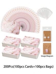 400 chiếc (200 Thẻ + 200 Túi) Làm thủ công với Vòng cổ Hoa tai Thẻ giấy Kraft dày có túi trong suốt Bộ đóng gói quà tặng trang sức - Nhiều màu - Xem 21