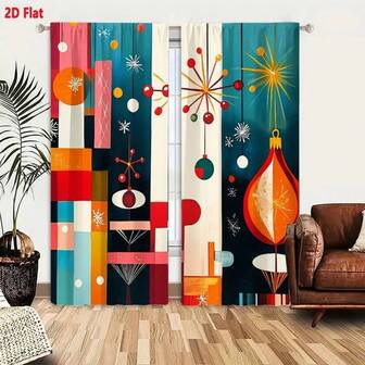 2 st moderna blågröna geometriska mörkläggningsgardiner - halvtransparenta husdjursgardiner med blågröna//snöflingor/färgade bollmönster - dekorativ panel i medeltida stil, lämplig för vardagsrum och sovrum (maskintvättbar, designstil), 2D-platt