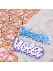 Personalized Glitter Name Keychain - Customized Name/Initial, Shiny Pink And Blue Letters, Acrylic And Metal Ring Charm, Suitable For Women - Back To School Gift, Birthday Party Favors, Backpack Accessory (Your Name), Personal Keyring, Women's Keychain, Cute Keychain, Ladies Keychain, Small Jewelry, Women's Keychain, Cute Keychain - Style 36 - View 5