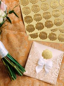 100 chiếc/4 tờ phong bì mạ vàng có tem sáp hình trái tim, nhãn dán đám cưới, nhãn dán phong bì tự dính, nhãn dán thiệp mời dự tiệc, thiệp gói quà - Nhiều màu - Xem 4