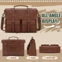 NEWHEY 17 Inch Men's Vintage Leather Messenger Bag, Magnetic Closure Large One Shoulder Laptop Briefcase For Office, Travel, College - Multicolor - View 10