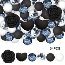 34pcs Black & White Heart-Shaped Rose Silicone Beads Decor, Home Holiday Party Decoration, Suitable For Keychain, Pen, Bracelet, Necklace DIY Jewelry Craft, Halloween, Christmas, Valentine's Day Gifts - Beads & Bead Assortments, Gift Making, Fashionable Charm, Smooth Texture, Durable Material, Handmade Craft Supplies, Gift Shoppers, Holiday Decorators - Black and White Heart Series - View 14