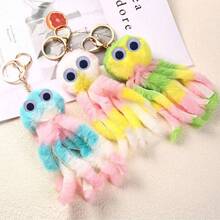 Llavero con pompón de pulpo, adorno de bolso de parche de peluche artificial de pulpo, regalo elegante y exquisito, adecuado para regalo, elegante colgante decorativo de bolso - Multicolor - Ver 4
