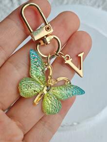 1个可爱闪亮蝴蝶及A-Z字母钥匙扣，树脂绿色时尚蝴蝶字母钥匙圈，女士日常佩戴礼物蝴蝶吊坠钥匙扣 - 綠色 - 查看 19