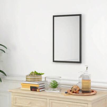 Decorative Rectangular Wall Mirror, Wall-Mounted Bathroom Mirror For Living Room, Bedroom, Hallway, Black