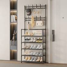 Multifunctional Metal Storage Rack With 8 Double Hooks, 5 Tier Clothes Hat Shoes Organizer Suitable For Bedroom, Living Room, Entrance And Office, Easy To Assemble