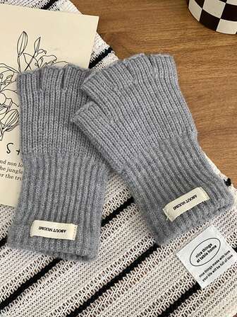 1 Paio di guanti senza dita lavorati a maglia di colore unito alla moda, adatti per l'autunno/inverno per uso quotidiano e per mantenere il calore + Accessori invernali + Guanti con orsetto + Natale