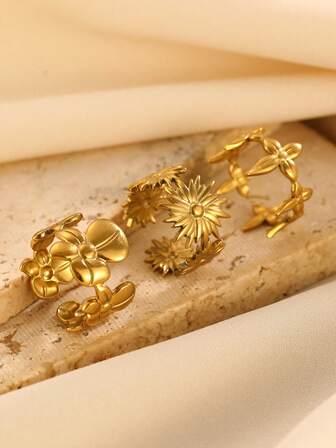 1 Set de Anillos Florales Calados, Minimalista Clásico Versátil de Moda Casual de Alto Nivel, Adecuado para Uso Diario, Festivales y Fiestas de Mujeres