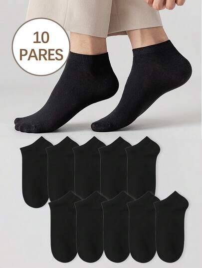 10 Pares De Calcetines De Tobillo Simples Y Sólidos Para Hombres, Cómodos, Transpirables Y Absorbentes Del Sudor, Ideales Para Usar Al Aire Libre Para Hombres