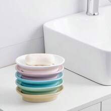 1pc Oval Shaped Soap Dish, Minimalist Bathroom Soap Holder With Drainage, Dual Compartment - Multicolor - View 5