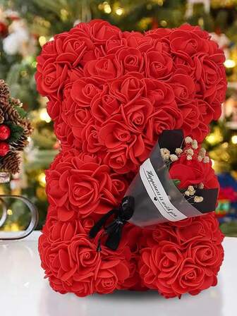 1 pieza Oso de Rosa, Regalo para el Día de San Valentín, Aniversario, Cumpleaños y Novia, Oso de Rosa de 10 pulgadas, con Caja de Regalo Transparente, Decoración de Moda Adecuada para Decoración del Hogar, Día de la Madre, Día del Padre, Regalo de Flor Eterna para Amigos del Día de San Valentín, Rosa, Arte de Pared Enmarcado, Regalo Romántico, Sorpresa Reflexiva, Decoración Floral de Moda