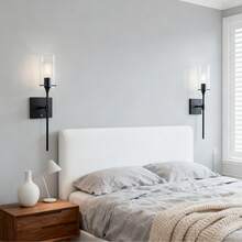 1pc Battery Powered Wireless Wall Light With Remote Control, Dimmable, Rechargeable, Black, Suitable For Living Room, Bedroom, Hallway, Cabin, Includes Bulb - 52cm - View 10