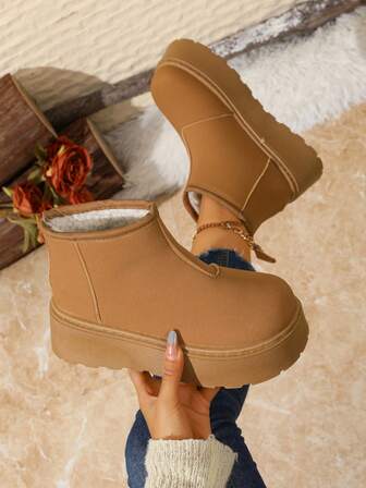 Botas de nieve minimalistas, versátiles y cálidas para mujer, botas de eje corto antideslizantes, para otoño/invierno, botas de piel