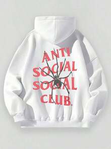 Aged Washed Cotton Crew Neck 280g Printing Men's Hoodie With Soft And Breathable Fabric Presenting A Spider Pattern And Text ANTl SOCIAL SOCIAL CLUB Soulja Concert Halloween Gothic Vintage Streetwear Essentials Hoodie Hoodie Women Sweatshirts Women Hoodies Men's Hoodie Sweatshirts Men Essentials Fear - trắng - Xem 2
