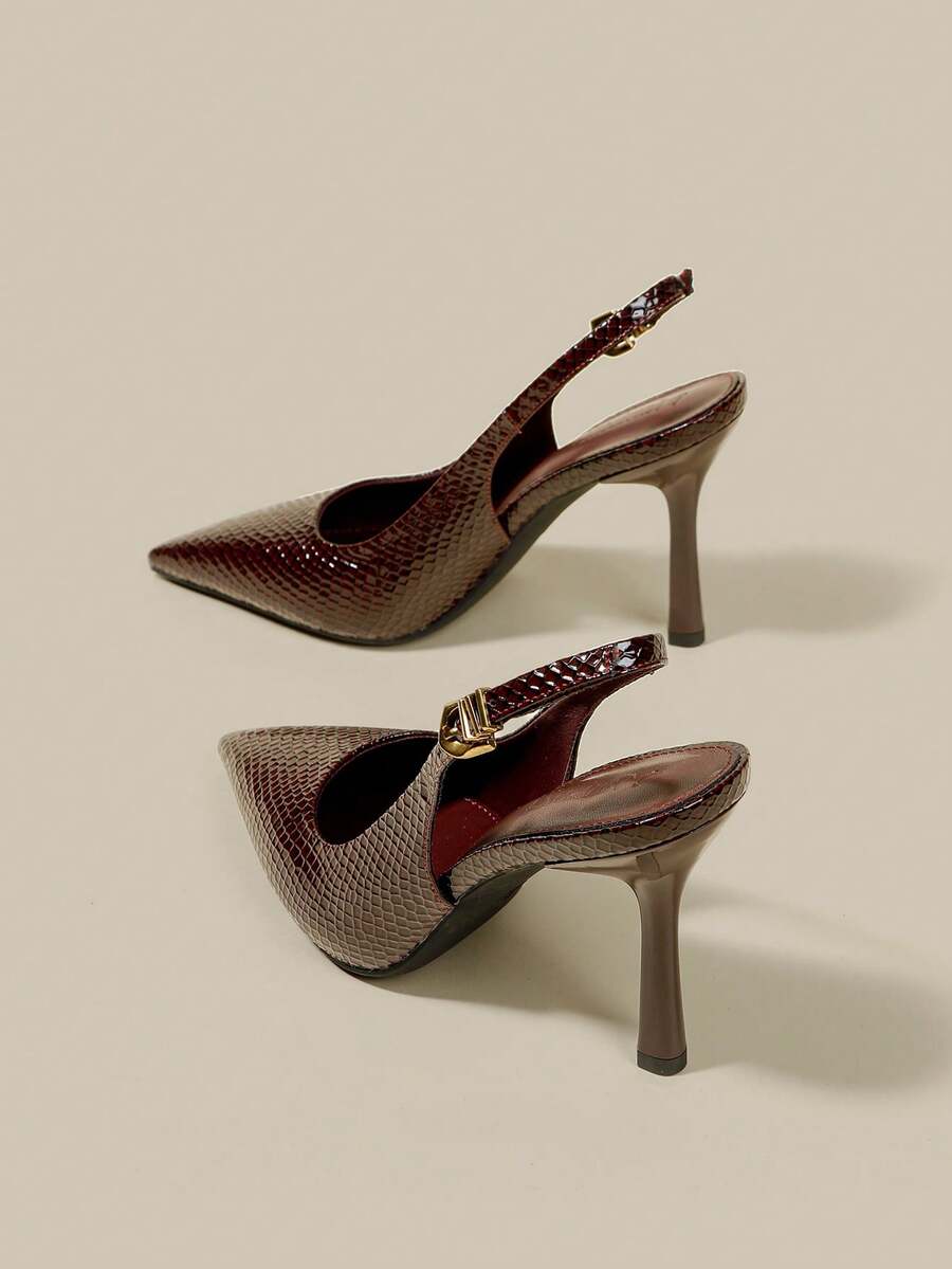 Women's Burgundy Patent Leather Pointed Toe Kitten Heel Pumps, Elegant Formal Fashion Closed Toe Buckle Party Dress Shoes With Ankle Strap - Burgundy - View 1