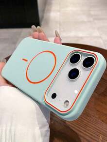 1pc Minimalist Matte Skin Feel Wireless Charge Magnetic Phone Case Compatible With IPhone 17 AIR 16 15 14 13 12 Pro Max Plus Soft Silicone Back Cover - Mint Green - View 6