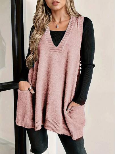 Plus Size Commuting Solid Color Sweatshirt Vest