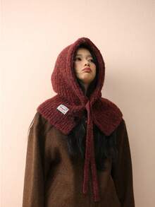 1件装女士拉法帽针织帽带围巾，保暖百搭，适合冬季度假装扮 - 摩卡色 - 查看 3