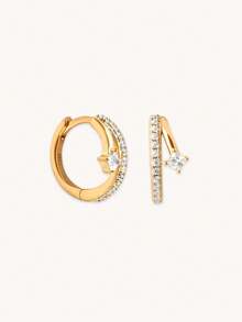 925纯银精致小巧独特锆石星星耳钉，适合女孩日常佩戴 - Star Hoop Earrings - 查看 11