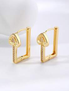 1对时尚可爱甜美心形水滴耳环，铜质立方氧化锆，适合日常佩戴和约会 - 彩色 - 查看 3