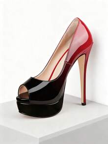 MERUMOTE Women's Platform Stilettos Peep Toe High Heels Slip On Pumps Sexy Dress Shoes For Party Prom Wedding - Red Black - 查看 4