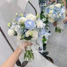 新娘花束，人造郁金香花，用于婚礼摄影，情人节礼物 - 彩色 - 查看 1