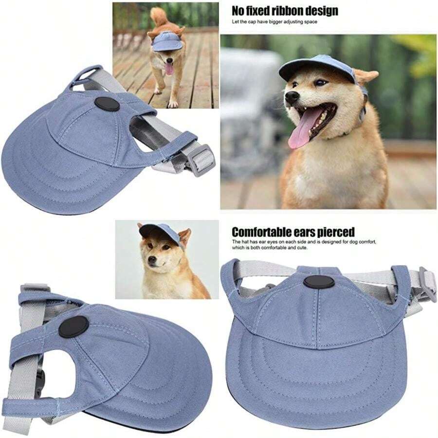 Pssopp Gorra de Béisbol para Perros, Gorra Deportiva para ascotas, para Perros, Cuatro Estaciones, Sombrilla, Gorra de Béisbol, Gorra Ajustable, Visera, Traje con Orejeras para Cachorros ()(S) - Multicolor - Ver 1
