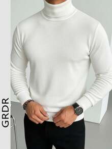 GRDR Men's Regular Shoulder Long Sleeve High Neck Sweater, Versatile For Daily Wear Knitted Pullover