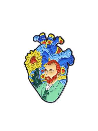 1枚梵高心形珐琅胸针，解剖学徽章锌合金服装装饰金属胸针