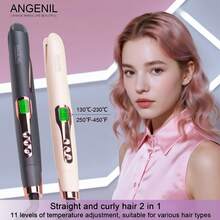 ANGENIL 65° Twisted Panel Curling Iron, 2-In-1 Straightener And Curling Iron, Fast Heating, 11 Temperature Settings, Professional Curling Iron, Women's Styler, Easily Straightens Hair And Creates Waves, Features One-Hour Power-Off Protection, Dual Voltage, Suitable For Graduation Ceremonies, Birthdays, Holidays