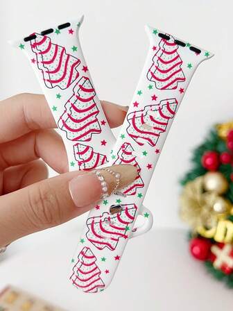 1条圣诞树印花硅胶表带，兼容苹果手表表带38mm 40mm 41mm 42mm 44mm 45mm 49mm（S10 42mm）（S10 46mm），时尚柔软硅胶运动表带，兼容 Series 11 Ultra 3 SE3 Ultra 2 S10 SE2 9 8 7 SE 6 5 4 3 2 1，是圣诞节、感恩节、新年、情人节的完美礼物。