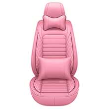 Full Set PU Leather Car Seat Covers Waterproof 5-Seat Seat Covers Front And Rear Car Seat Cover Wear-Resistant Seat Protector With/Without Pillow Fit For Cars,Pink Car Stuff - 粉色 - 查看 5
