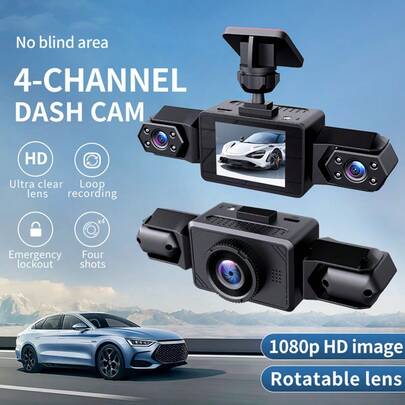 Vavupo Cámaras de salpicadero Full HD 1080P de 4 canales para automóvil: Grabadora de vídeo para automóvil con visión nocturna, bloqueo de emergencia y grabación en bucle: el guardián definitivo de la conducción frontal/trasera/izquierda/derecha