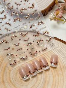 Adesivos de unhas com strass em estilo vintage com flores e renda de pinha, 1 unidade, estampagem a quente prateada, 5D, autoadesivos, para unhas DIY - Suprimentos e enfeites para unhas para meninas e mulheres - Unhas de outono, inverno e Natal para decoração de unhas em casa e no salão.