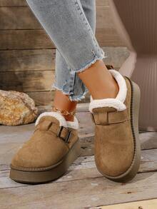 女士时尚百搭雪地靴，保暖靴，套穿式，厚底靴，金属扣踝靴，冬季新品 - 棕色 - 查看 7