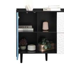 Buffet/commode à portes rouges, meuble de rangement avec tiroirs et espace de rangement ouvert, meuble de rangement pour cuisine, salle à manger, salon, bleu/rouge - Bleu azur - Voir 9