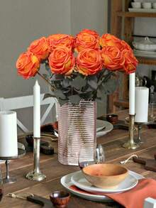 7pcs/Set Realistic Flame Rose, Lifelike Flowers, Orange, 7 Rose Bouquet, Suitable For Mother's Day Decor, Wedding Season, Graduation, Gifts, Candlelight Dinner Decor, Tabletop Decor, Centerpiece, Plastic Flowers, School Dorm Office Decor, Outdoor Party, Holiday Birthday Party Decor, Home Entrance, Hotel Restaurant, Living Room, Bedroom, Wedding Party, Kitchen Garden Decor, Valentine's Day Decor, Easter, Spring/Summer Decor, Seasonal Decor