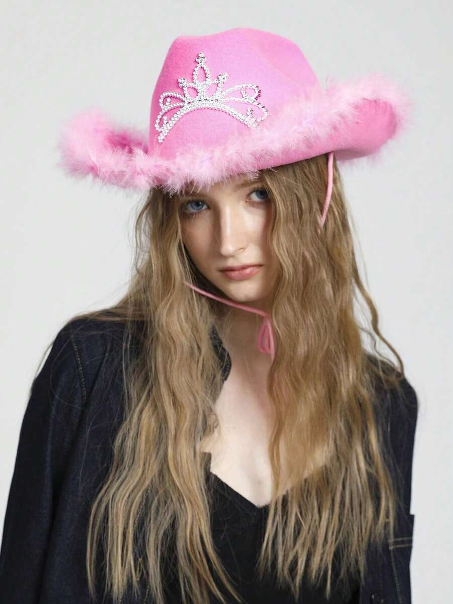 1 Pieza Sombrero Vaquero Con Luces y Plumas Moda Cowboy Mujer Fiesta, Sombrero De Vaquero Rosa Con Decoración De Plumas, Sombrero De Navidad, Sombreros De Graduación, Estilo y2k De Festival De Música, Vuelta Al Colegio, Diseño Occidental De Vaquero Para Mujeres, Adecuado Para Cumpleaños, Boda, Despedida De Soltero, Novia, Regalo, Compromiso