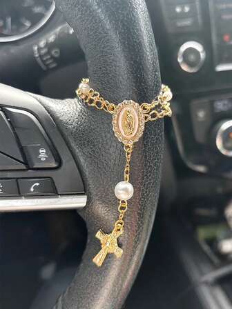 1pc Steering Wheel Rosary Hanging Ornament | Rosary Car Pendant Accessory | Car Decor | Car Pendant | Unique Fashion Car Pendant Decoration, 5 Color Options