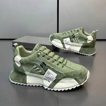 Men's Fashionable Lace Up Low Top Sneakers, Casual Comfortable Breathable Sports Running Shoes, Male All - Match Round Toe Shoes For Daily Wear - 綠色 - 查看 11